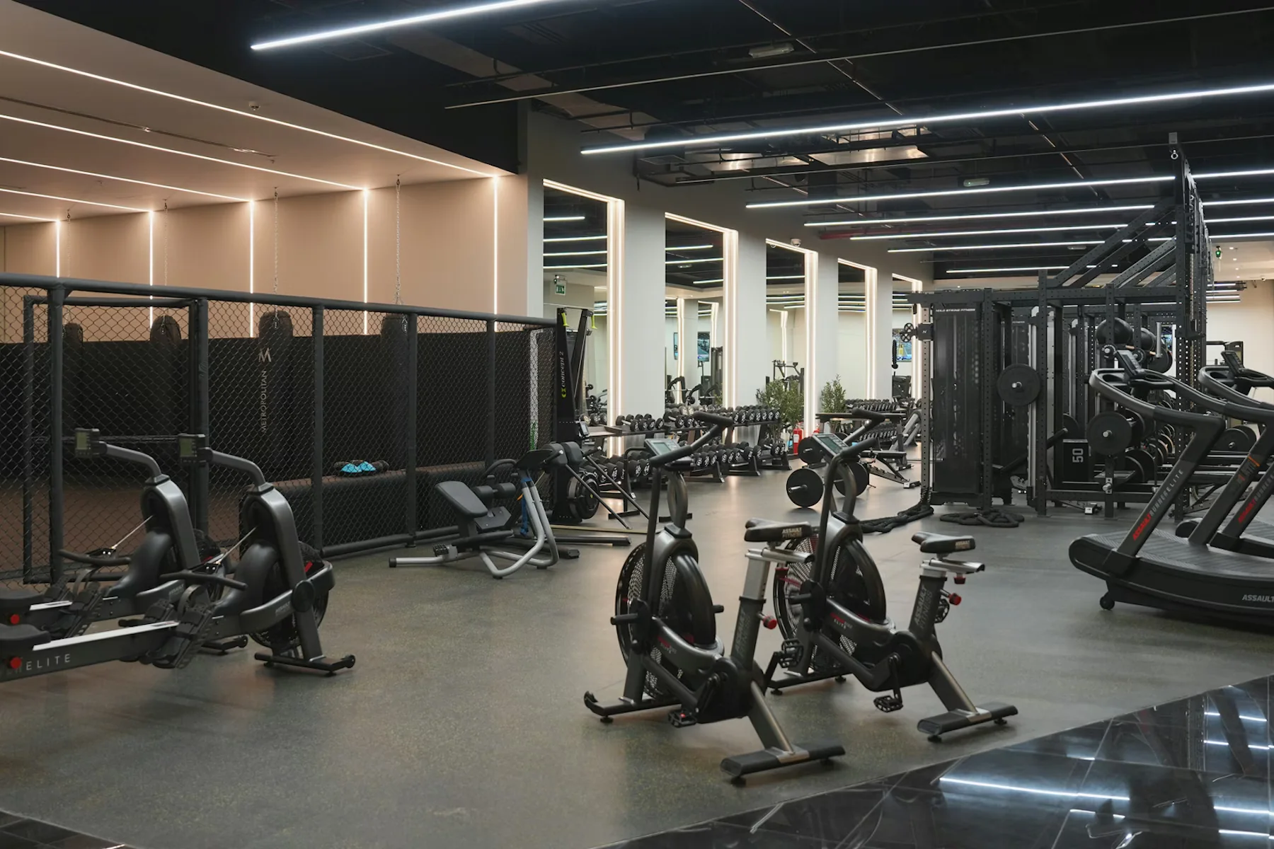 Air bikes, free weights and training rigs on the Metropolitan gym floor